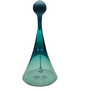 Czechoslovakian Turquoise Ofnah Crystal Hand Blown Dinner Bell Teal Glass Blue